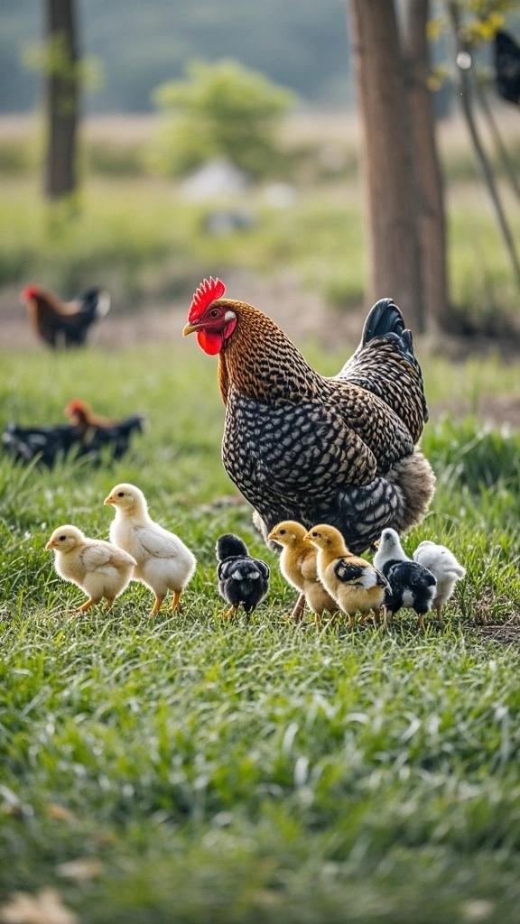 看到母鸡带着一群小鸡在草地上悠闲散步的场景，真的太治愈了。想象一下，毛茸茸的小鸡
