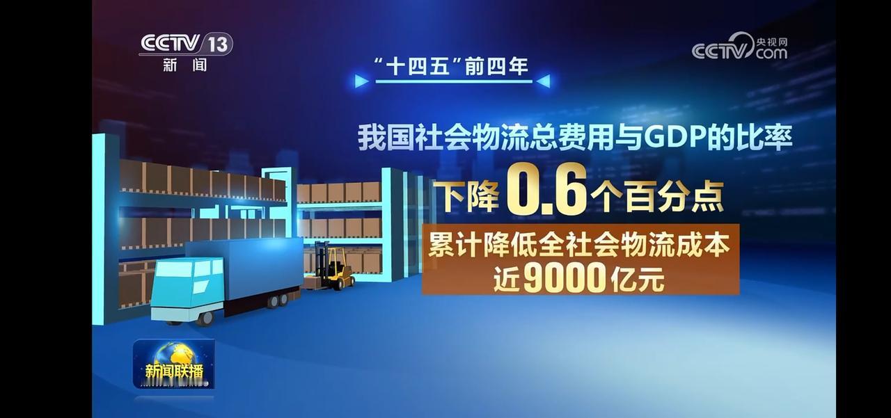 物流成本下降，节省了近9000亿。