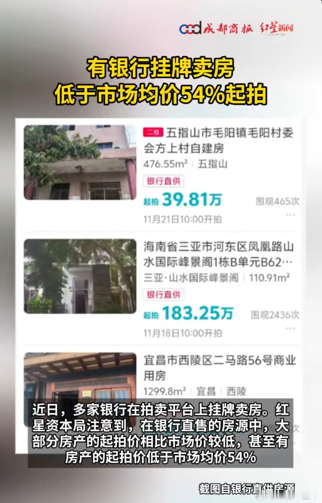 有房产低于市场均价54%起拍！看来法拍已经落后了，现在银行都直接下场卖房。短短几