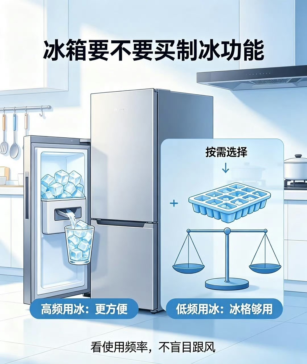 冰箱要不要买带制冰功能的 其实要不要带制冰功能，要看个人喜不喜欢喝冷饮。喜欢喝冰
