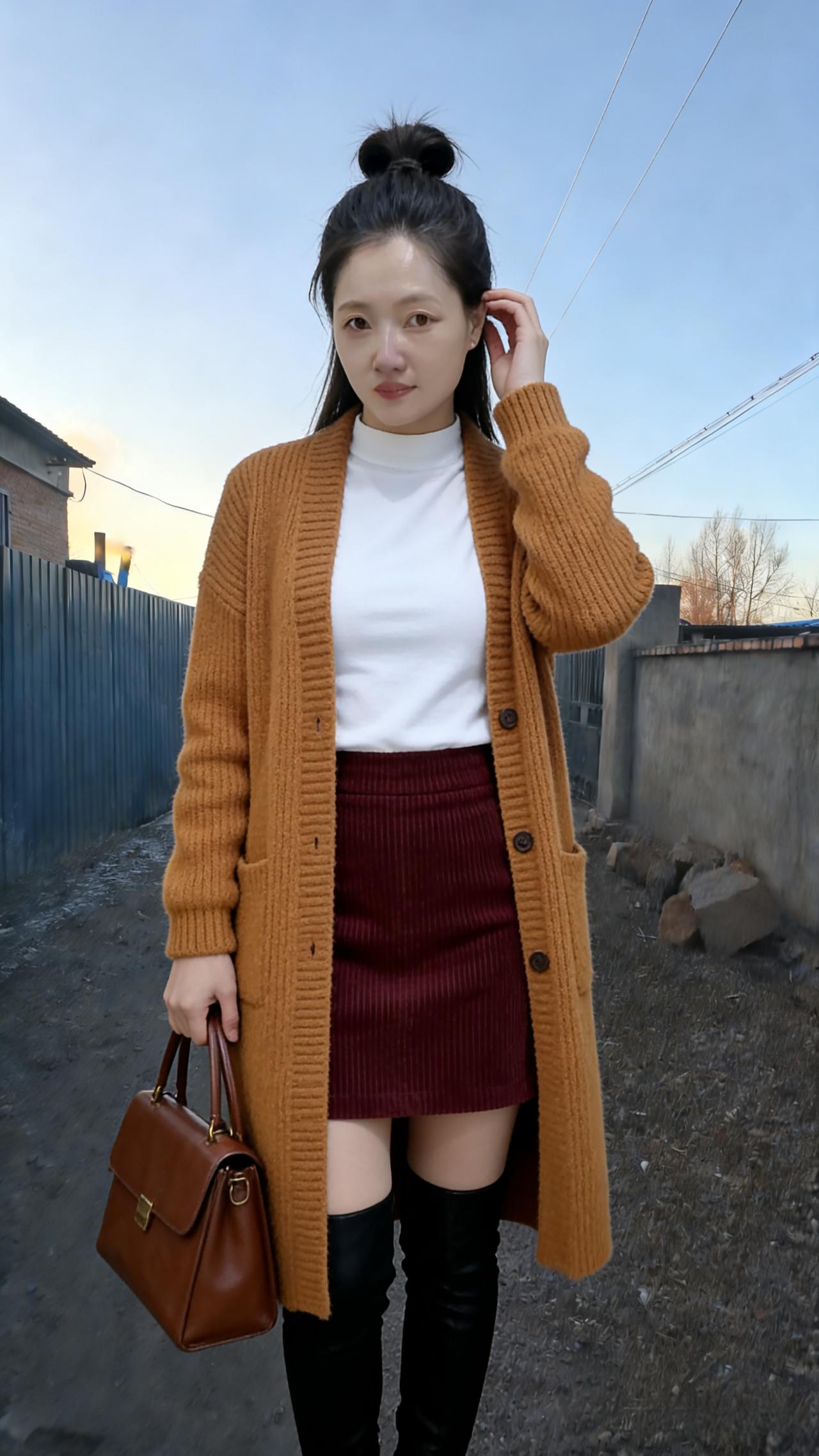 北风把日子揉成雪粒的时候
灰色短款羽绒裹住第三片飘落的枯叶
酒红针织裙的纹路里