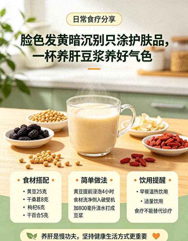 脸色发黄暗沉别只涂护肤品，一杯养肝豆浆养好气色