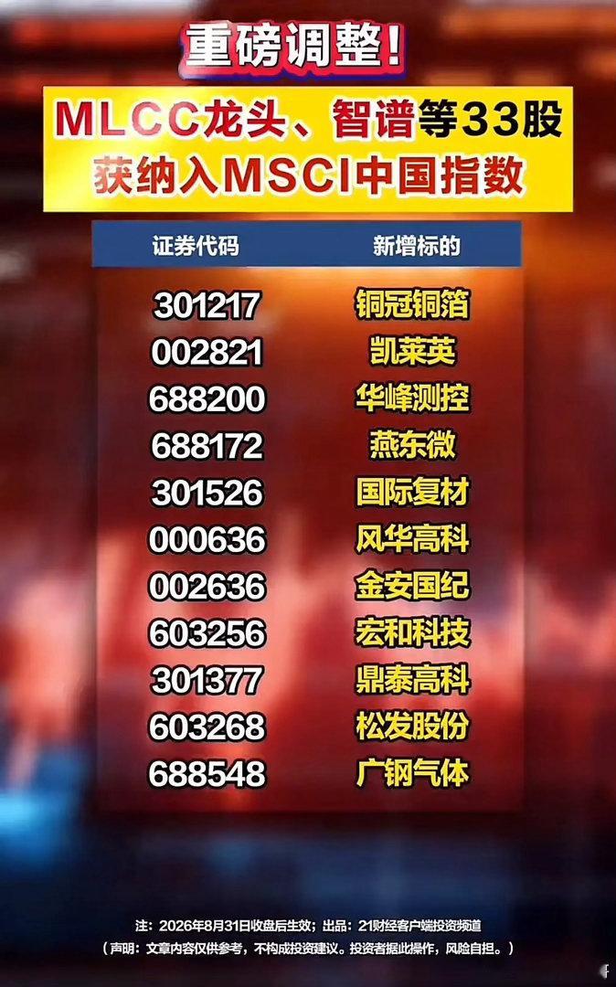 MSCI指数大调整！33只个股新纳入，外资会看上哪些方向？MSCI中国指数迎来新