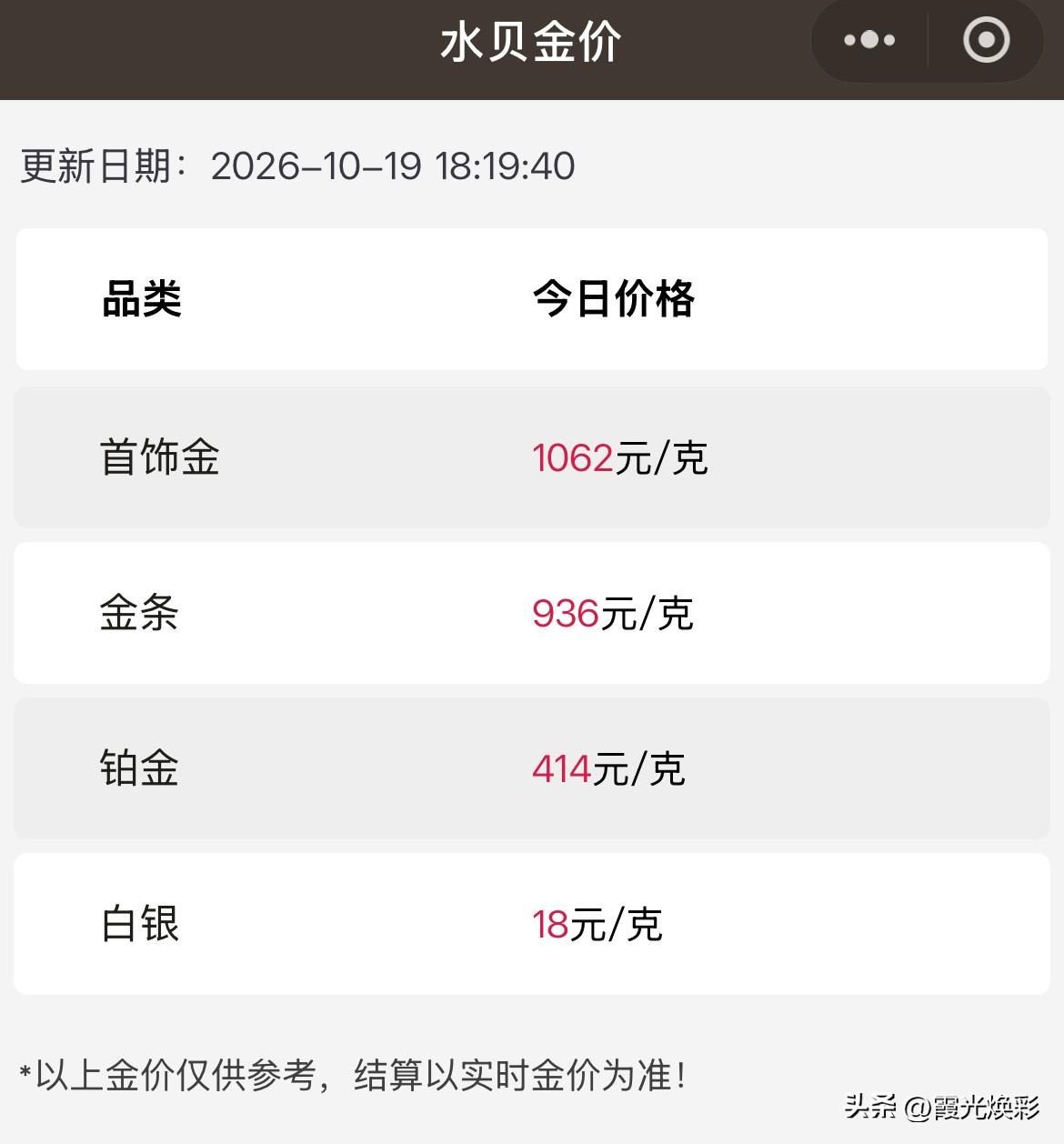 水贝黄金批发报价！

2026年10月19日，农历九月初十，星期一。

那么来看