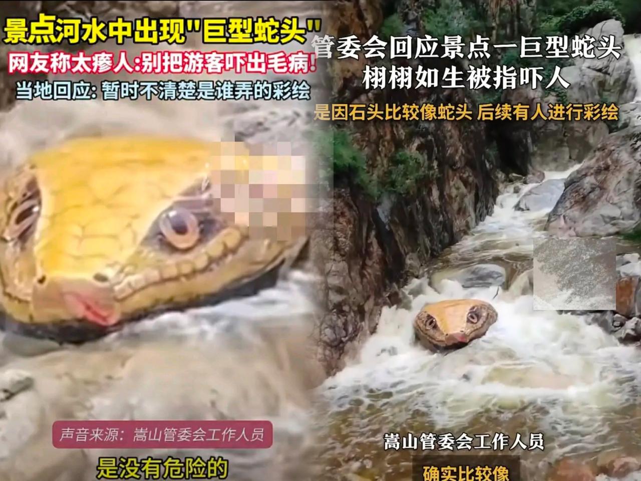 河南一景区可出了个大“热闹”，
景区里惊现一个巨大蛇头，
把游客吓得四散奔逃，