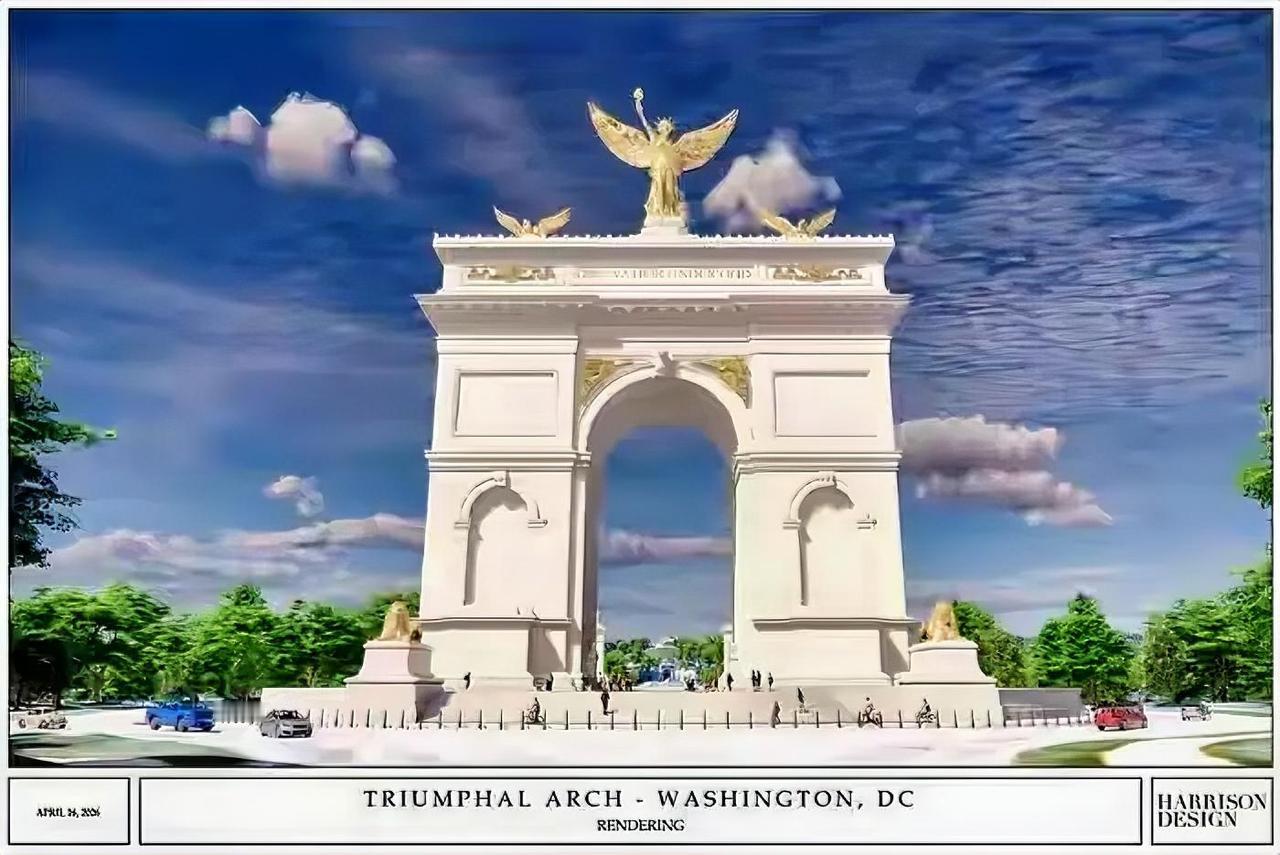 看特朗普准备建造的“凯旋门”效果图，是糅合美国自由女神像与法国凯旋门于一体的方案