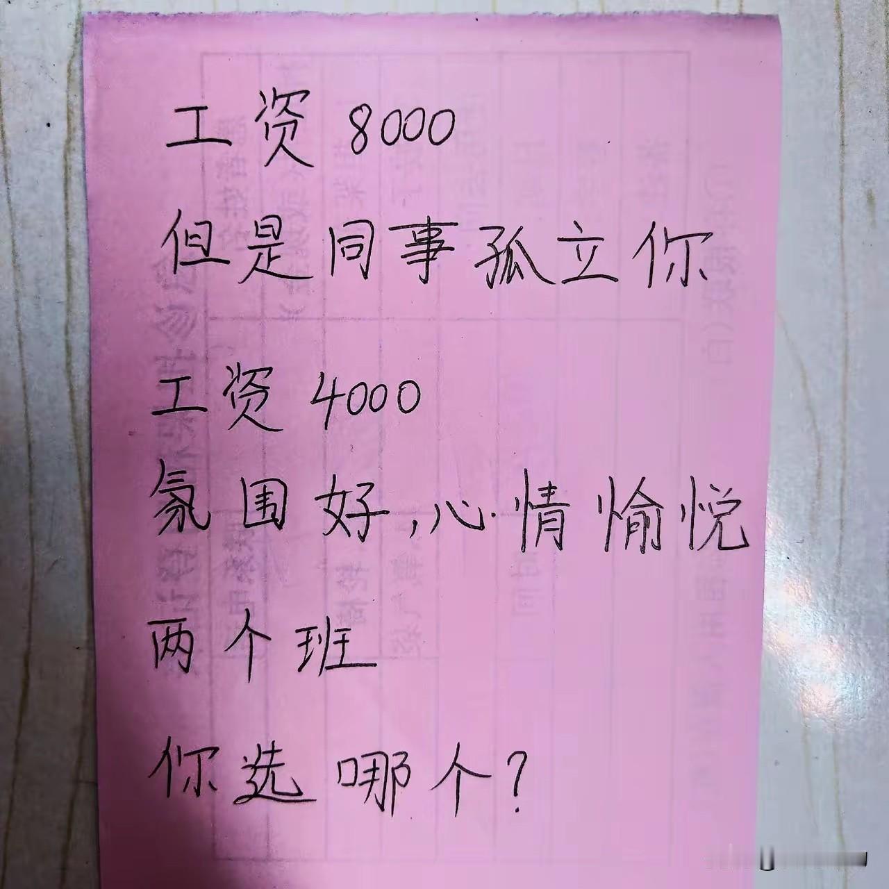 8000薪资，忍受孤立与孤独，可换得高薪回报；
4000薪酬，享受舒适氛围，能收