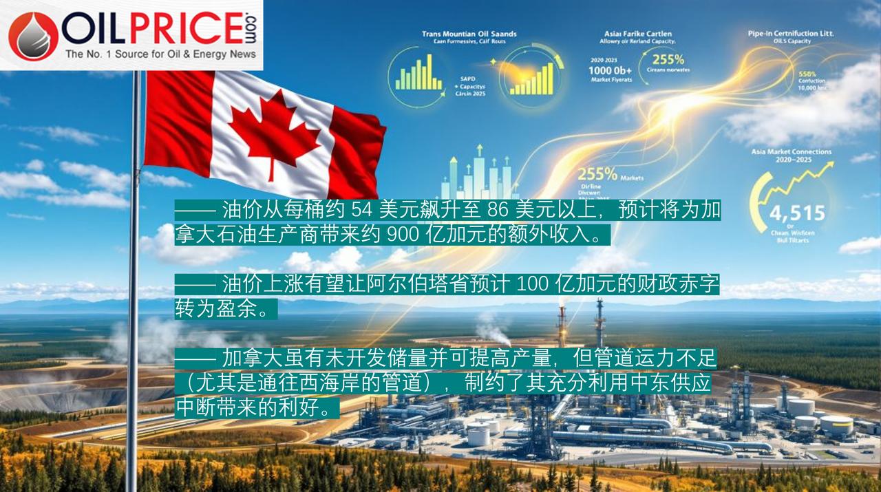 中东乱局推高油价，加拿大迎来巨额能源收益，将获 650 亿 美元＂大礼”

2 