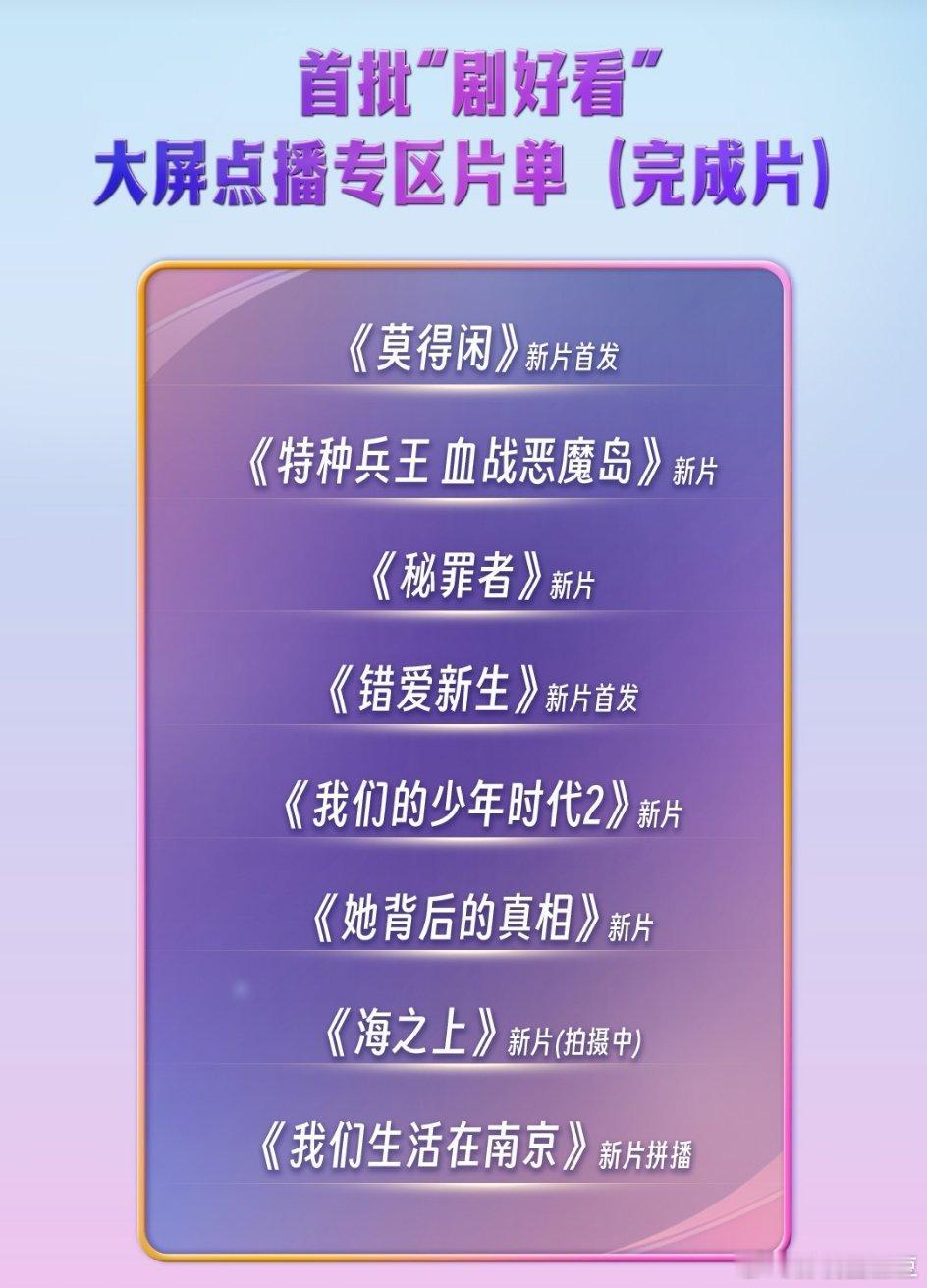 剧好看大屏点播专区首批片单 来了《莫得闲》肖战《海之上》陈晓宋轶《我们生活在南京