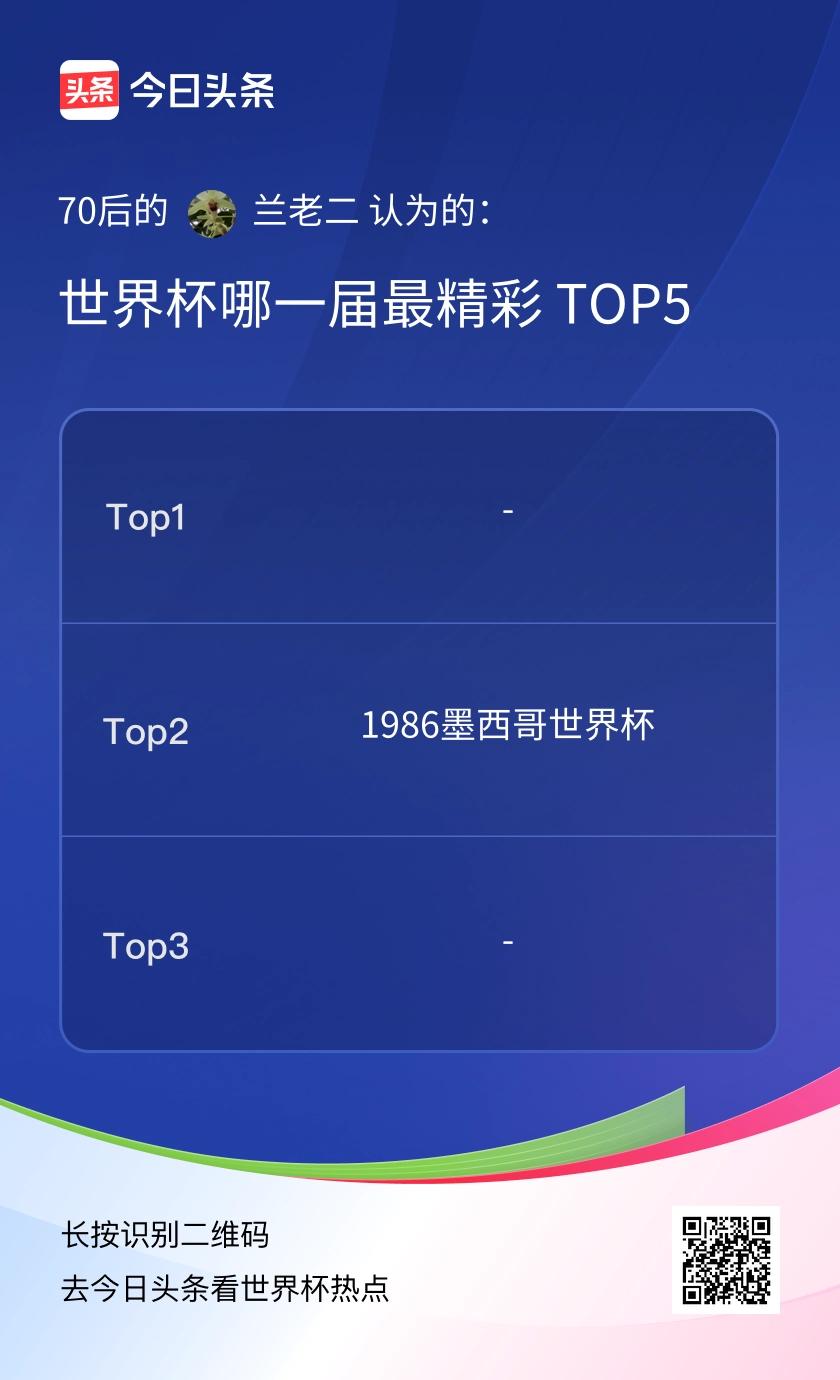 TOP5
70后球迷心中世界杯精彩榜单，全是熬夜看球攒下的情怀
Top1：199