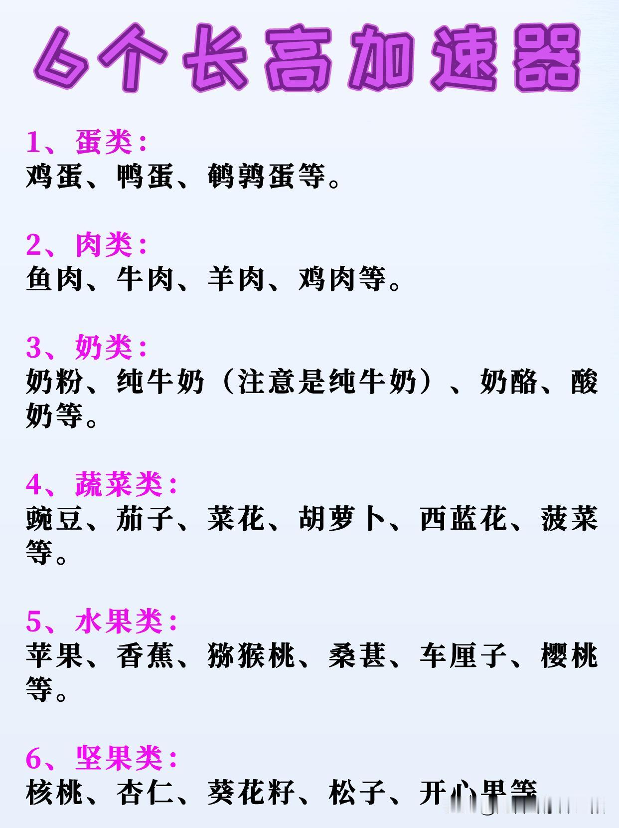 6种长高加速器，孩子想长高多吃！
 
在儿童和青少年的成长阶段，合理的饮食可以作