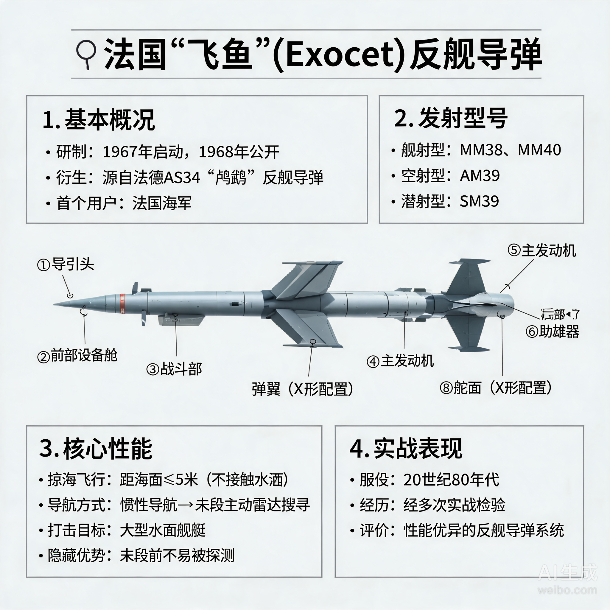 军事ai新视野 法国“飞鱼”反舰导弹“飞鱼”（Exocet）导弹是法国宇航公司研