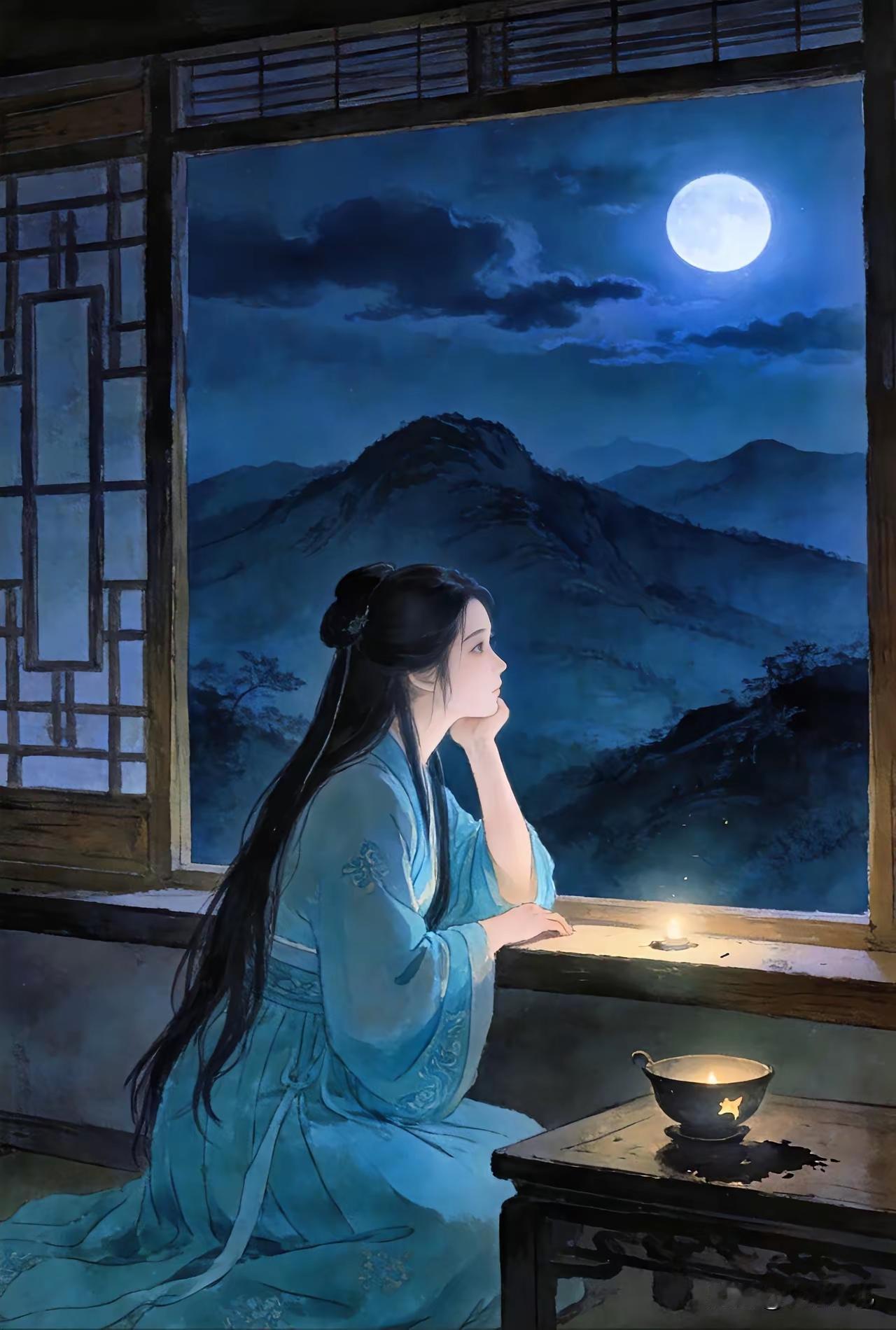 四块玉·夜思
疏星悬，淡月残，
独倚阑干夜难眠。
故人远在天涯畔。
清辉漫，意缱