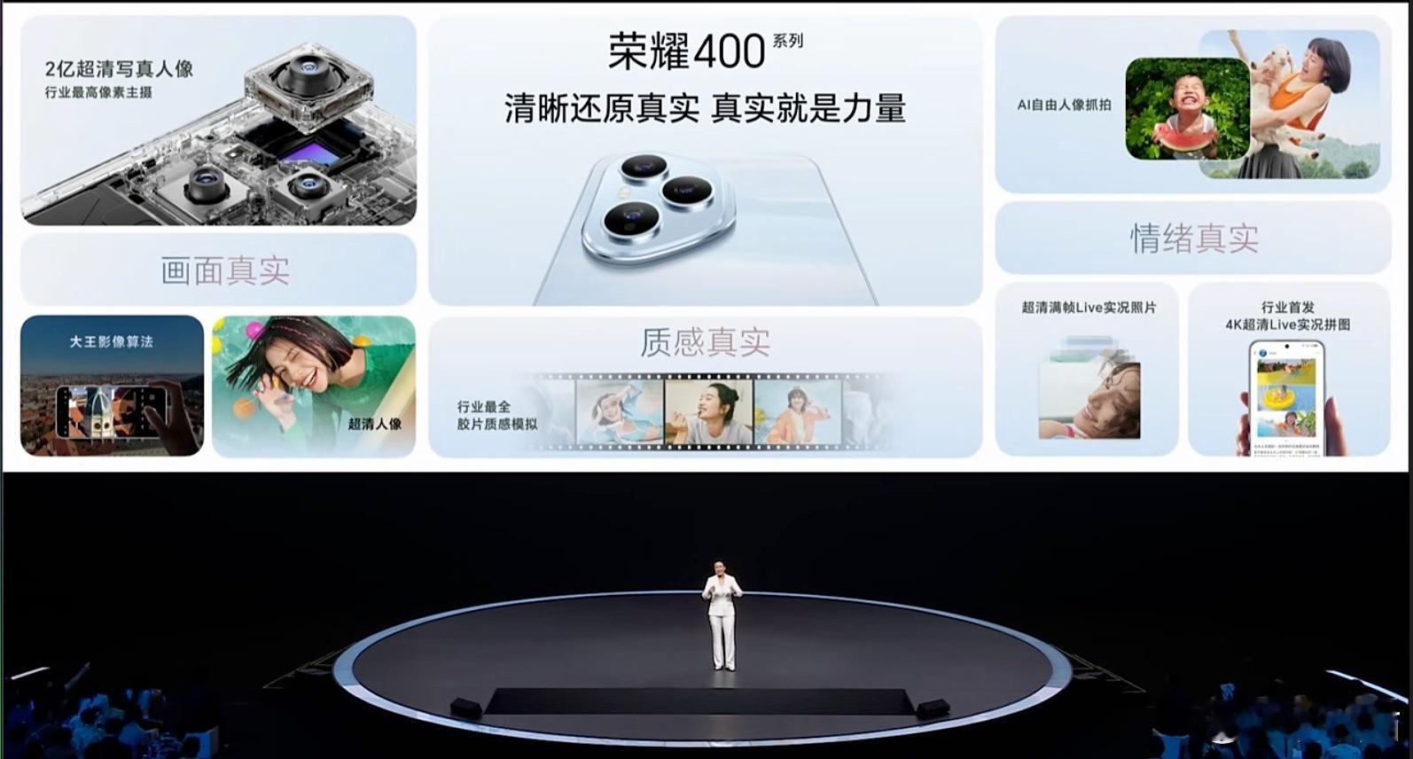 荣耀AI意图识别引擎行业领先荣耀400系列发布会，影像依旧是主打的卖点之一，全系