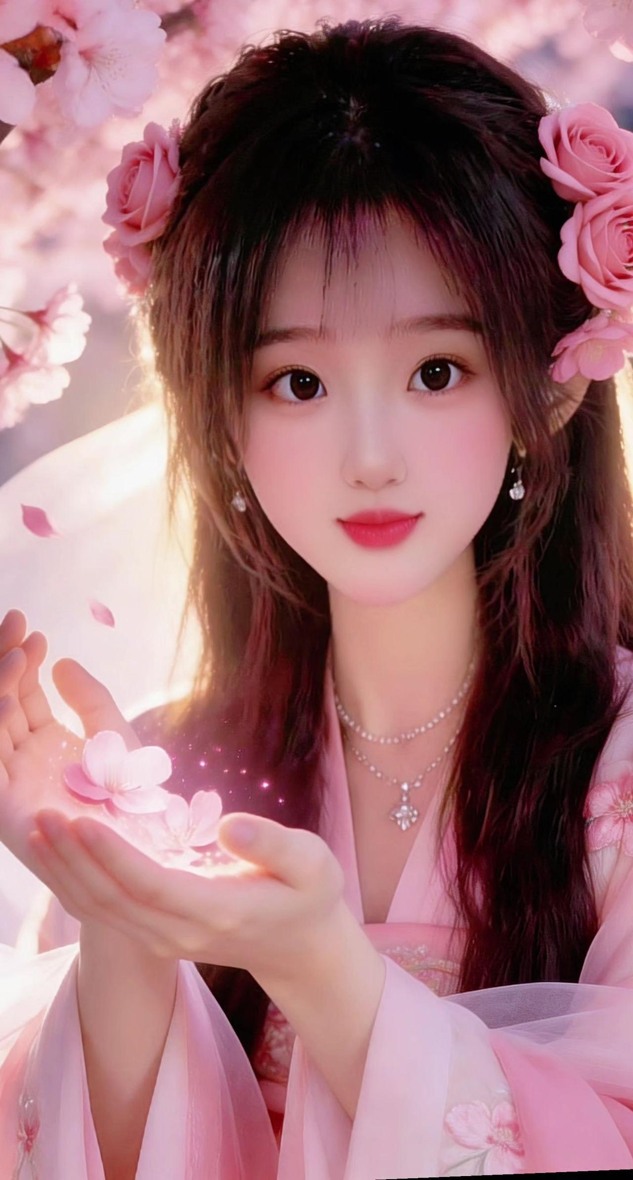 花瓣特效 桃花汉服少女 春日樱花汉服