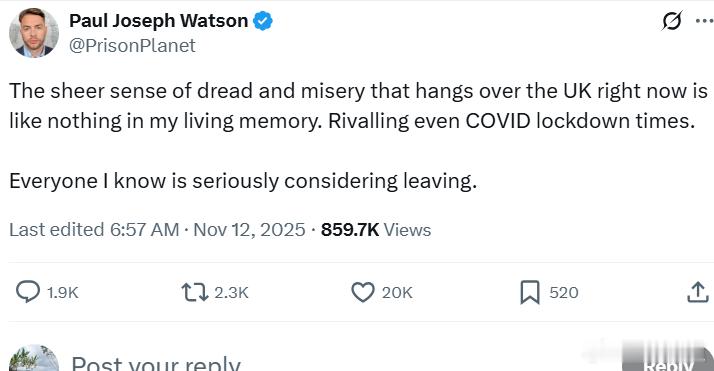 保罗·约瑟夫·沃森：如今笼罩在英国上空的那种恐惧与绝望感，在我有生之年从未经历过