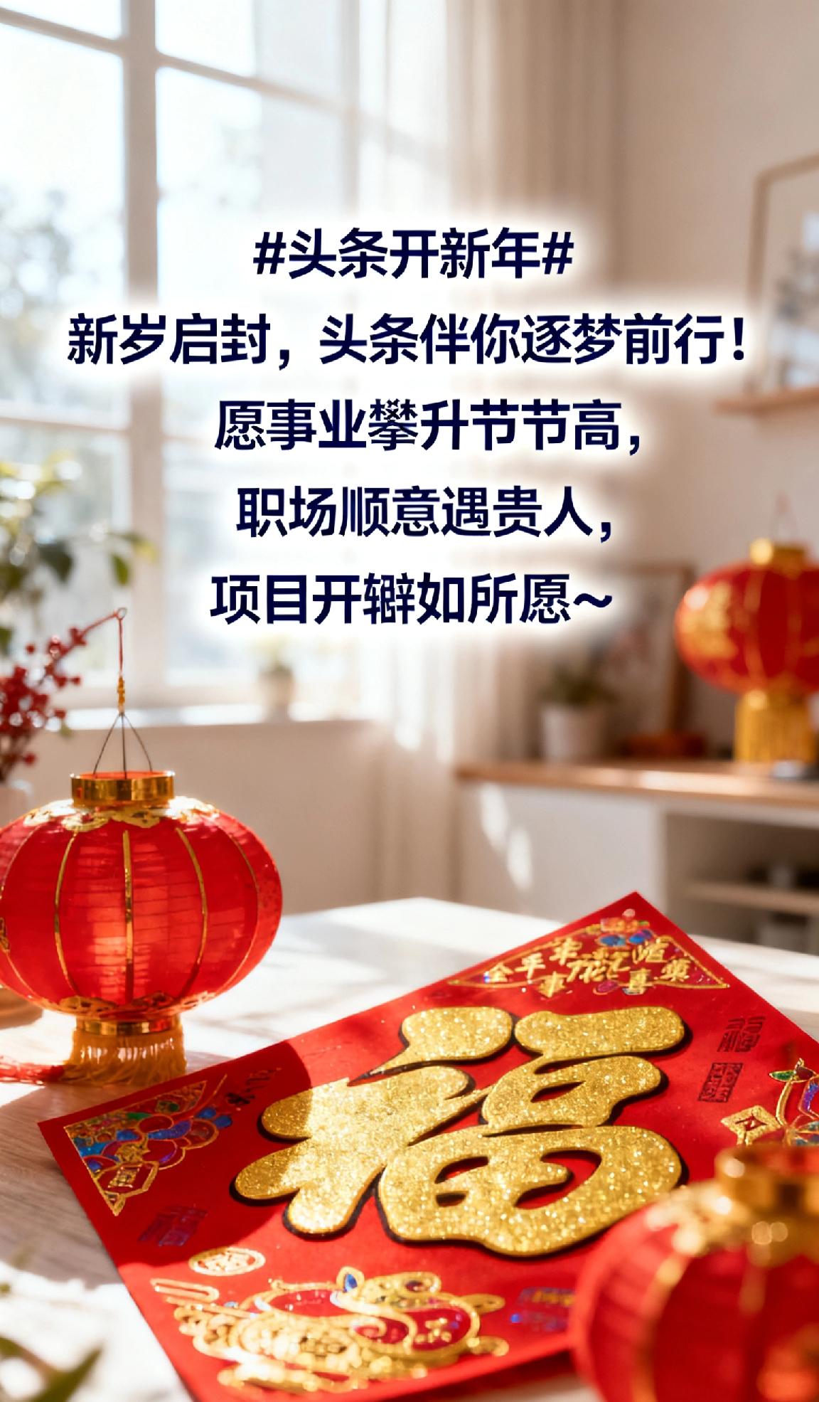 新岁启封，头条伴你逐梦前行！愿事业攀升节节高，职场顺意遇贵人，项目开花结果；日子