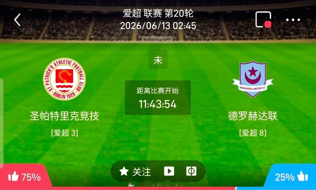 【北单】周五05爱超方向：圣帕特里vs德罗赫达爱超 圣帕特里 VS 德罗赫达比赛