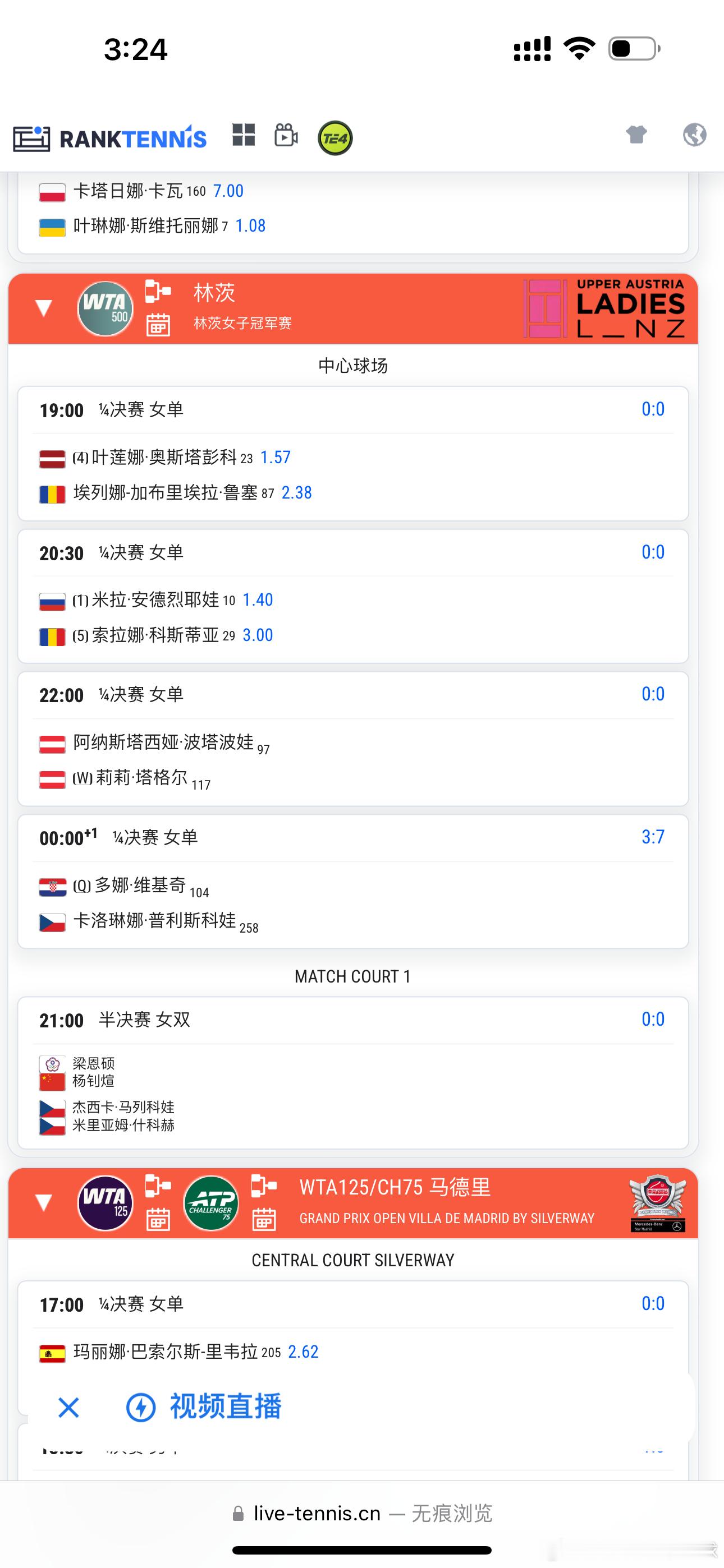 4.10日ATP蒙特卡洛，WTA林茨1/4决赛蒙卡中心场17点丰赛卡vs兹维列夫