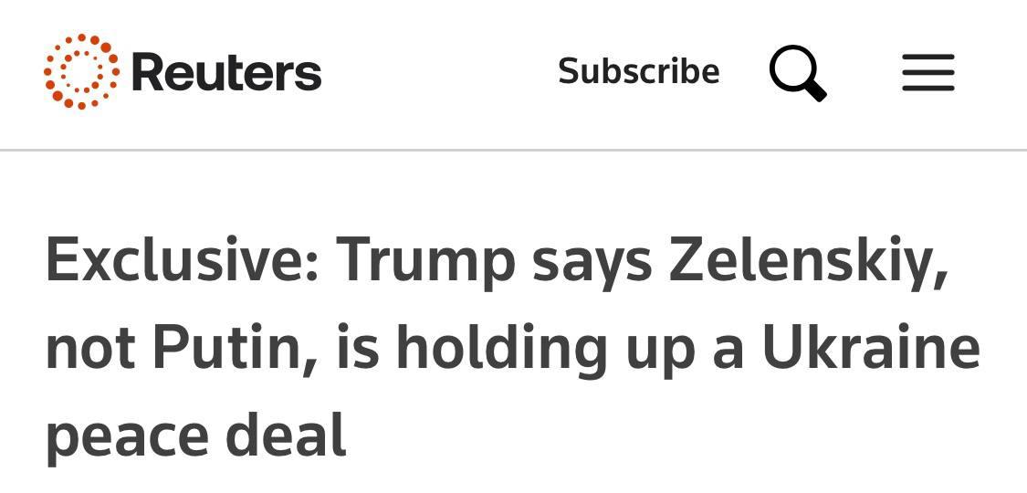 1月14日，路透社发表一篇题为《特朗普称阻碍乌克兰和平协议的是泽连斯基而非普京》