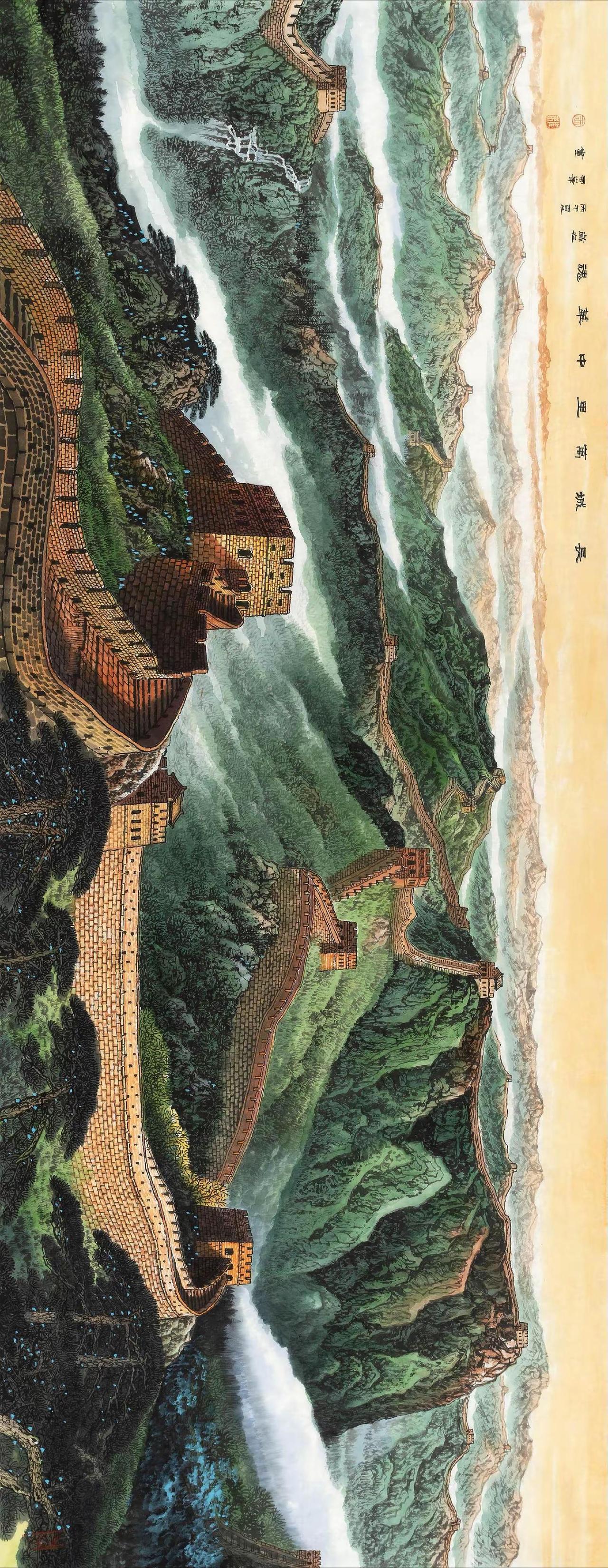 长城万里中华魂。长城山水纯手绘山水画 创作者中心 创作灵感 长城山水画 长城山水