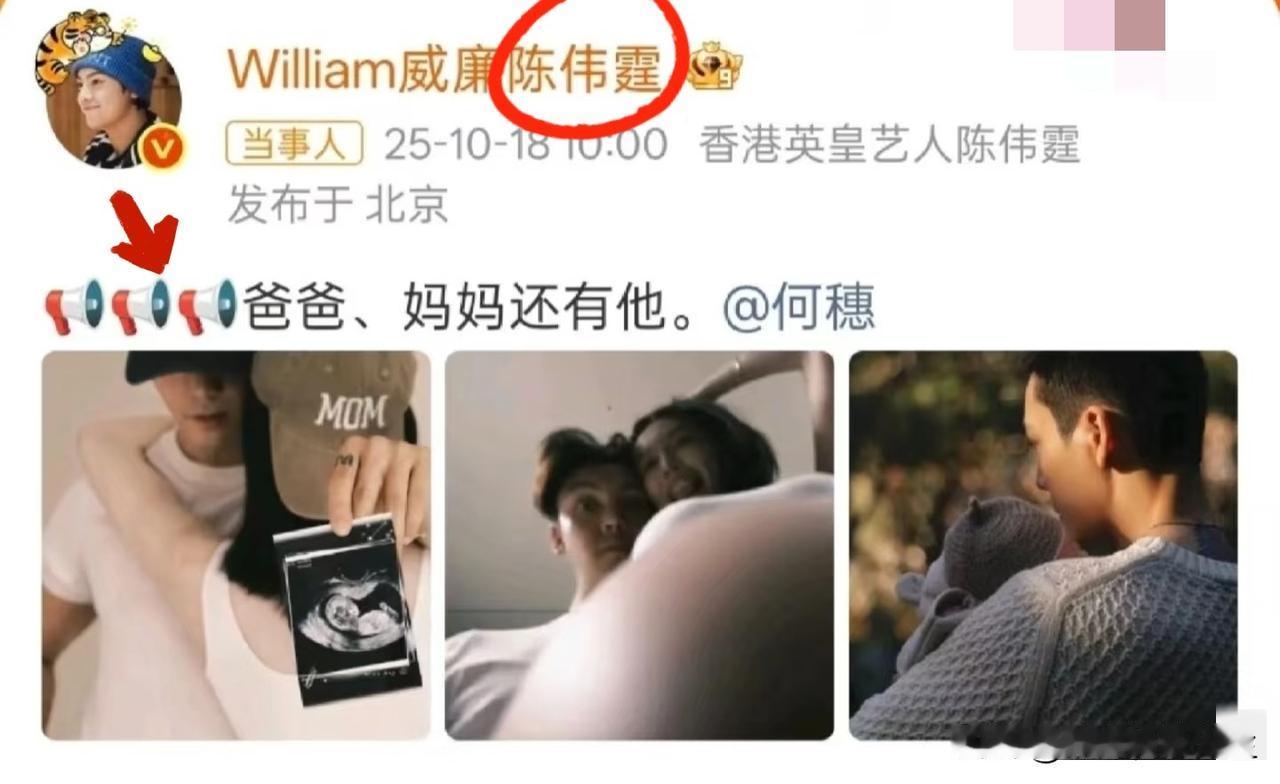何穗陈伟霆晒娃这波操作，
真的戳中普通人的心巴了！
没有铺天盖地的孕照营销，也没