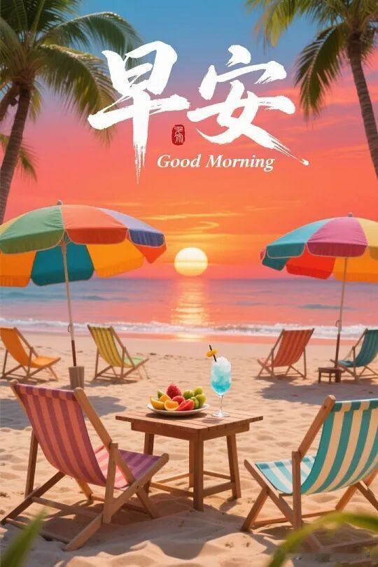 早安，阳光洒满海滩，开启美好一天！🌞🏖️
