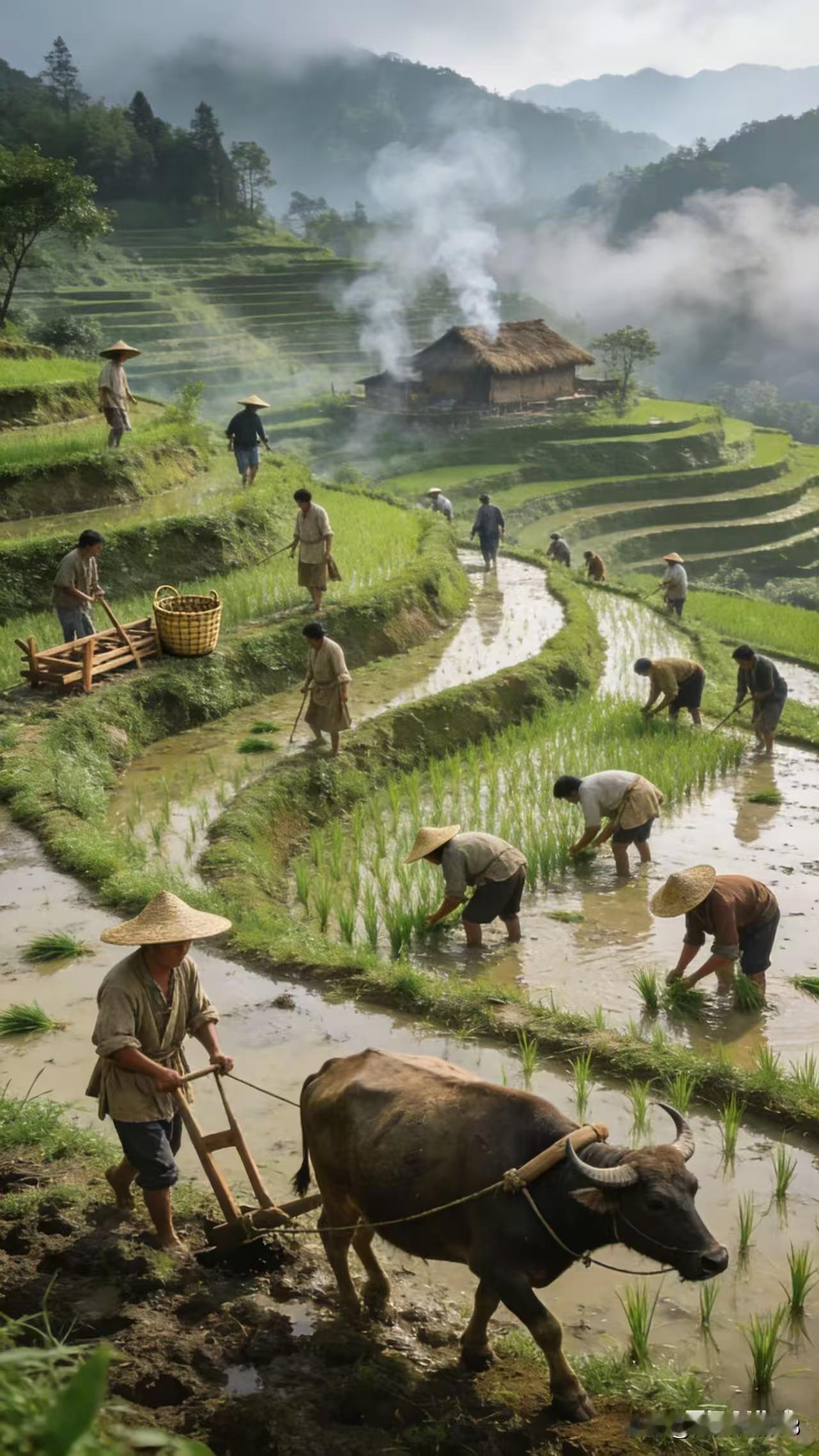 捣练子·春耕
人尽忙，闹春耕，
万户田间无歇身。
插播栽秧挥汗雨，
暮烟归尽家中