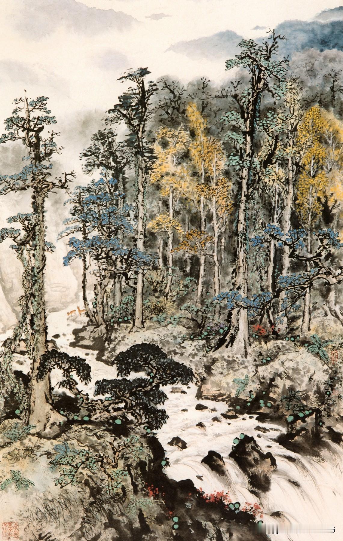 上联：风吹雾散青山秀

下联：水落石出碧涧幽

       分享岭南画派关山月