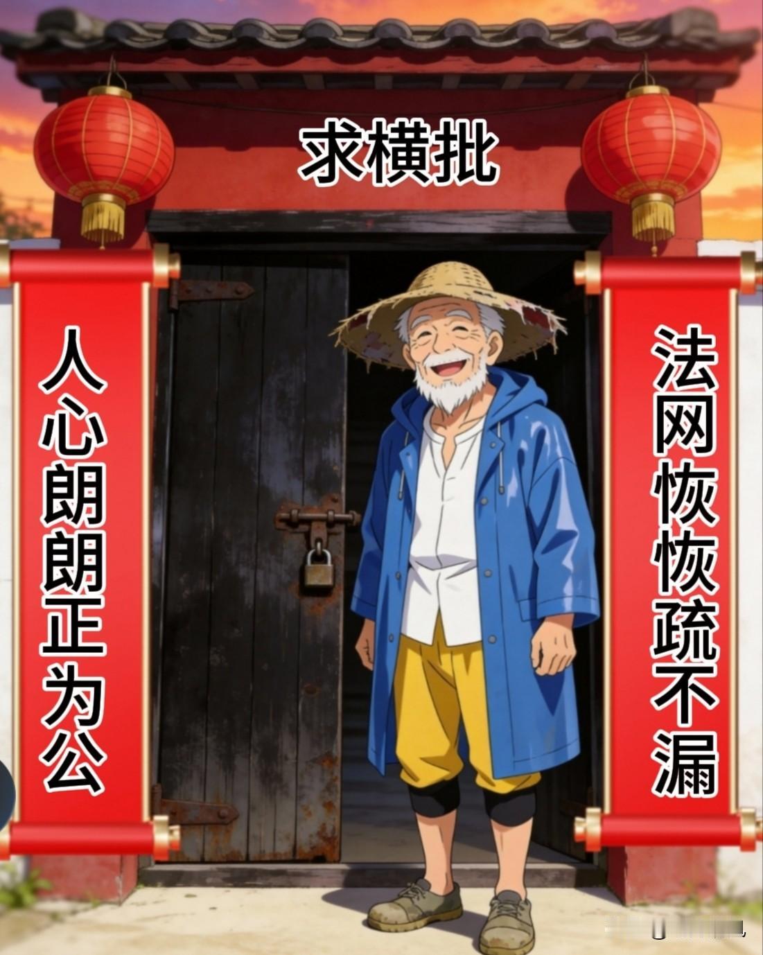 缺一个惊艳横批，高手请
上联：法网恢恢疏不漏
下联：人心朗朗正为公
横批:——？