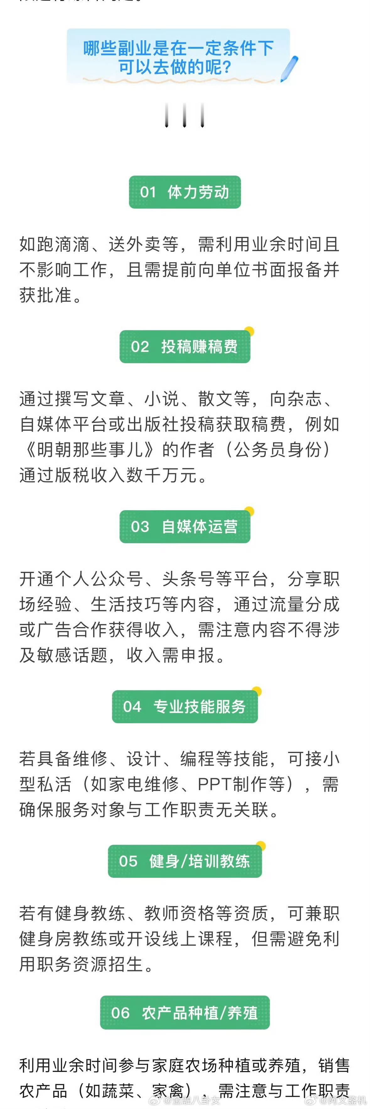 公职人员禁止干6类副业其实就是明确了公职人员不能利用职务之便干违法乱纪的事儿，像