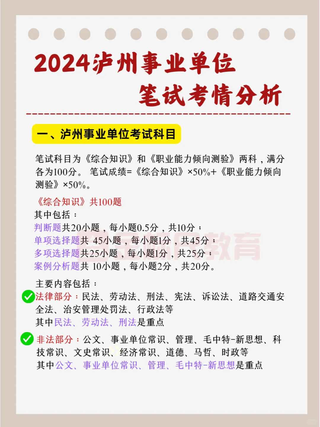 2024泸州事业单位||笔试考情分析