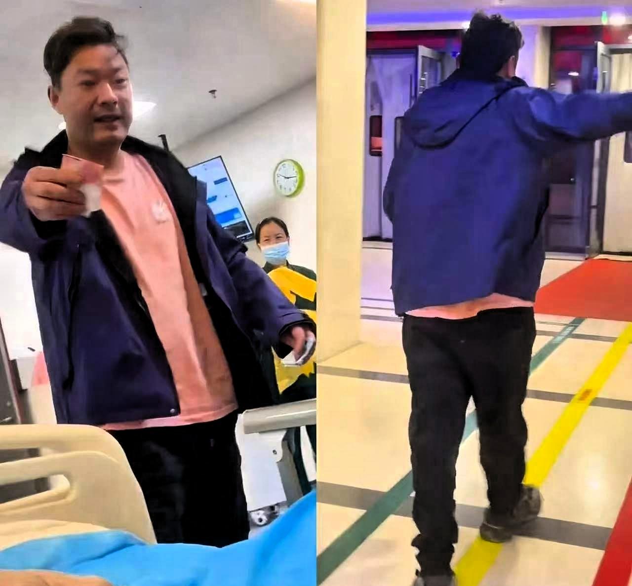 江苏宿迁，一位大哥醉酒挂点滴时，看到对面病床上一个小女孩也在挂点滴，男子看到孩子