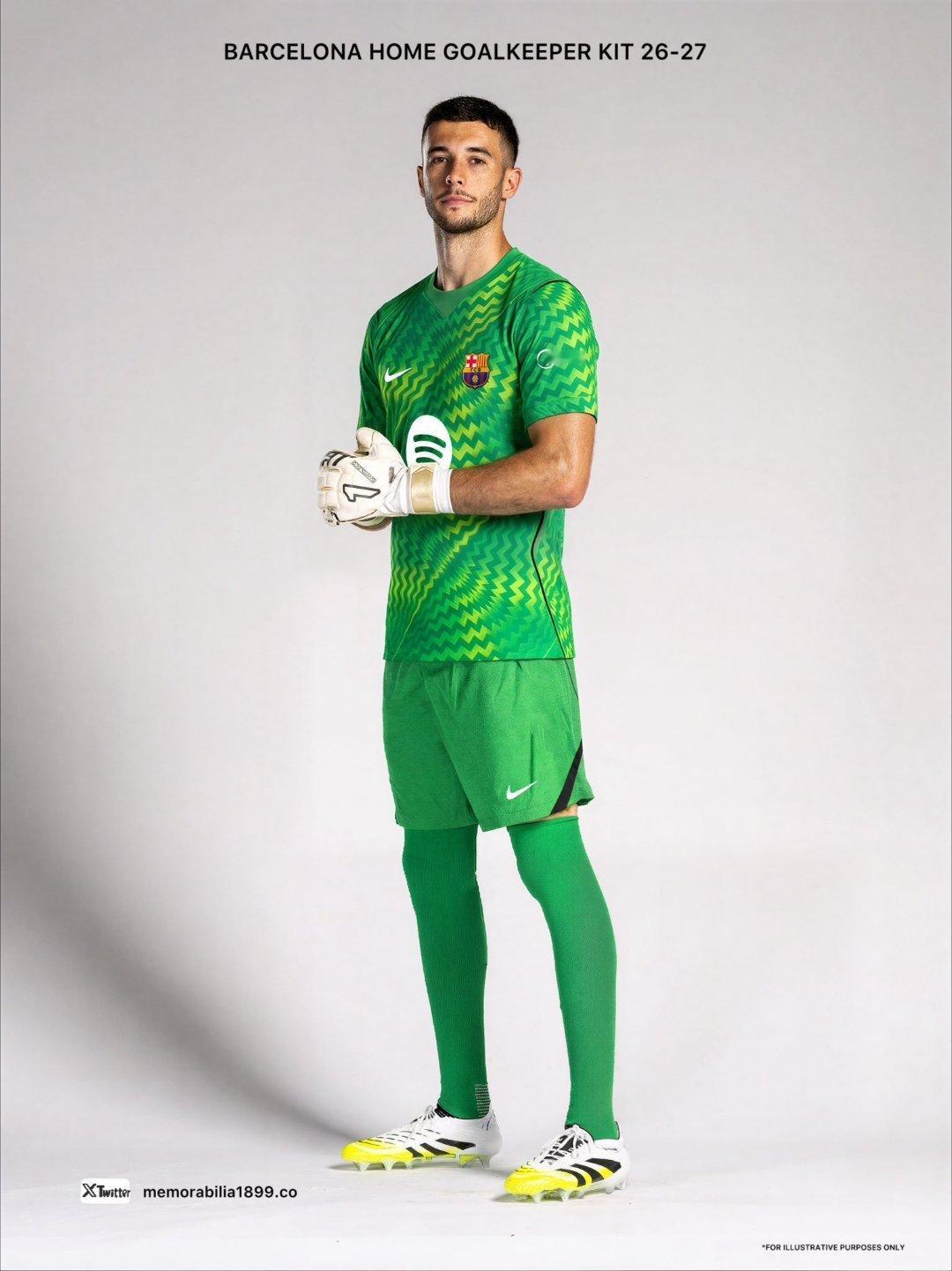 足球装备网曝巴萨下赛季门将球衣。巴萨vs马竞欧冠联赛巴萨