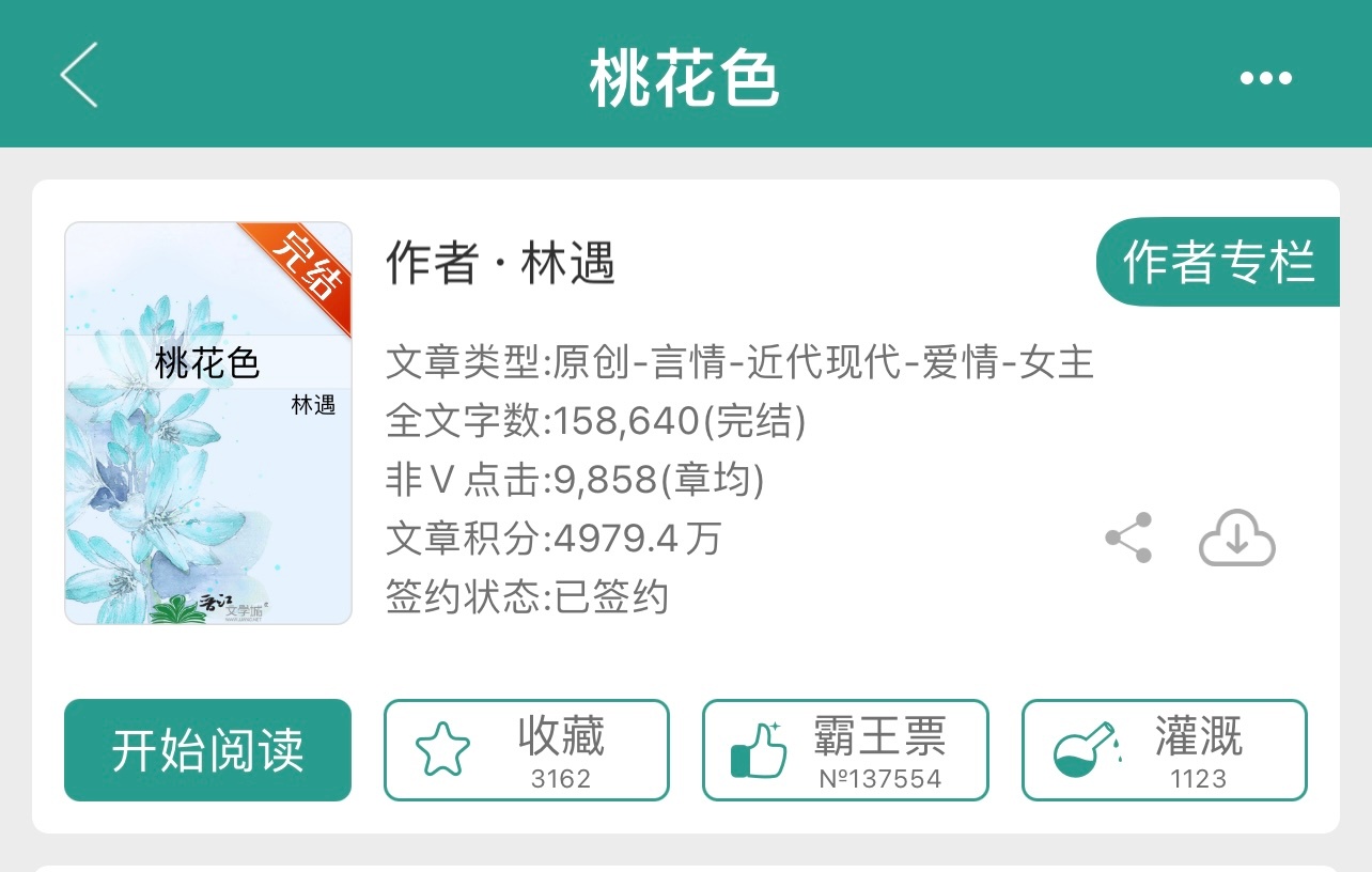 小说推荐：《桃花色》 作者:林遇简评：严谨干练女主vs成熟糙汉男主，男暗恋女，正