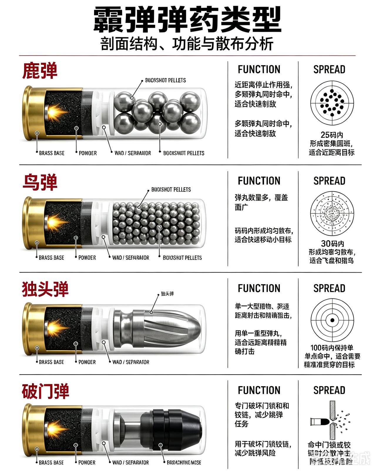 很多人印象里霰弹枪就是一喷一大片，其实不同弹种差距巨大，并不是所有霰弹打出去都是