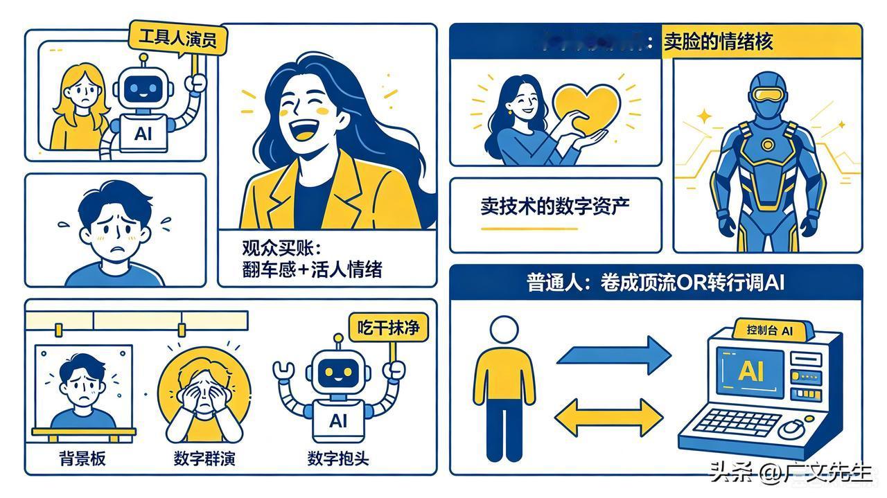 我认为不会，AI永远不会彻底顶替真人演员，但是绝大多数工具型演员的饭碗终将被彻底