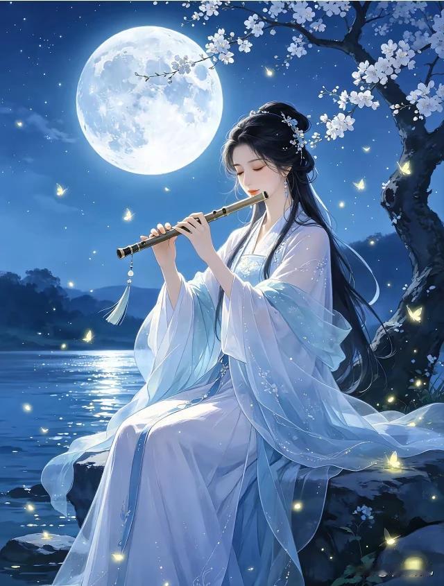 桂魄流光浸碧纱，
玉人何处弄蒹葭。
箫声吹落西江月，
晨曦微露映朝霞。