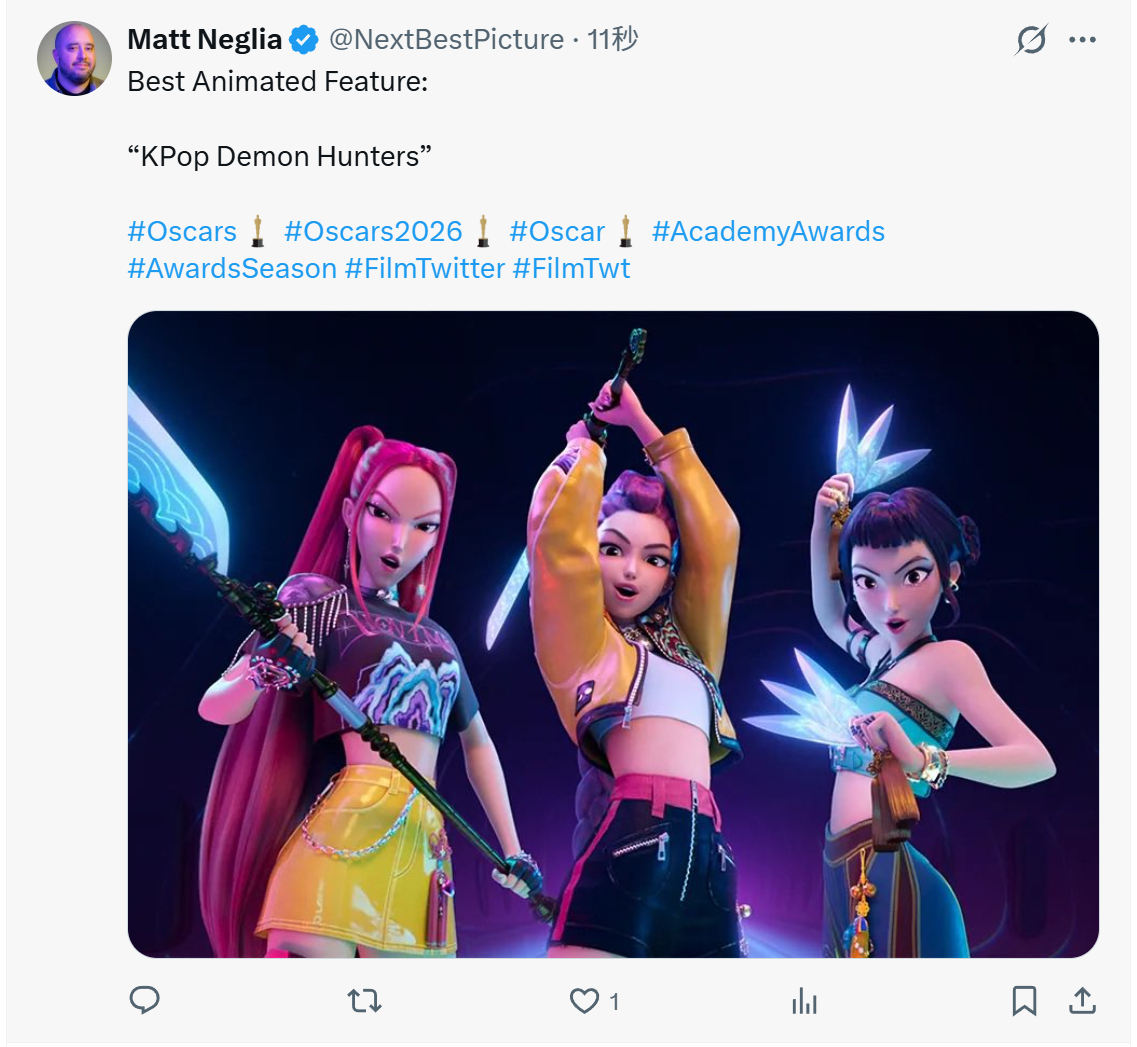 TNABO 奥斯卡最佳动画长片：《K-POP：猎魔女团》奥斯卡