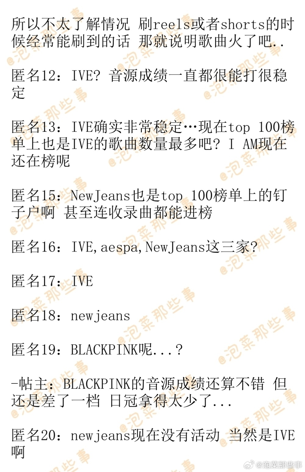 🔥韩网热帖评论翻译🔥现在音源成绩最能打的女团是哪家啊?韩网原帖帖主发问：现在