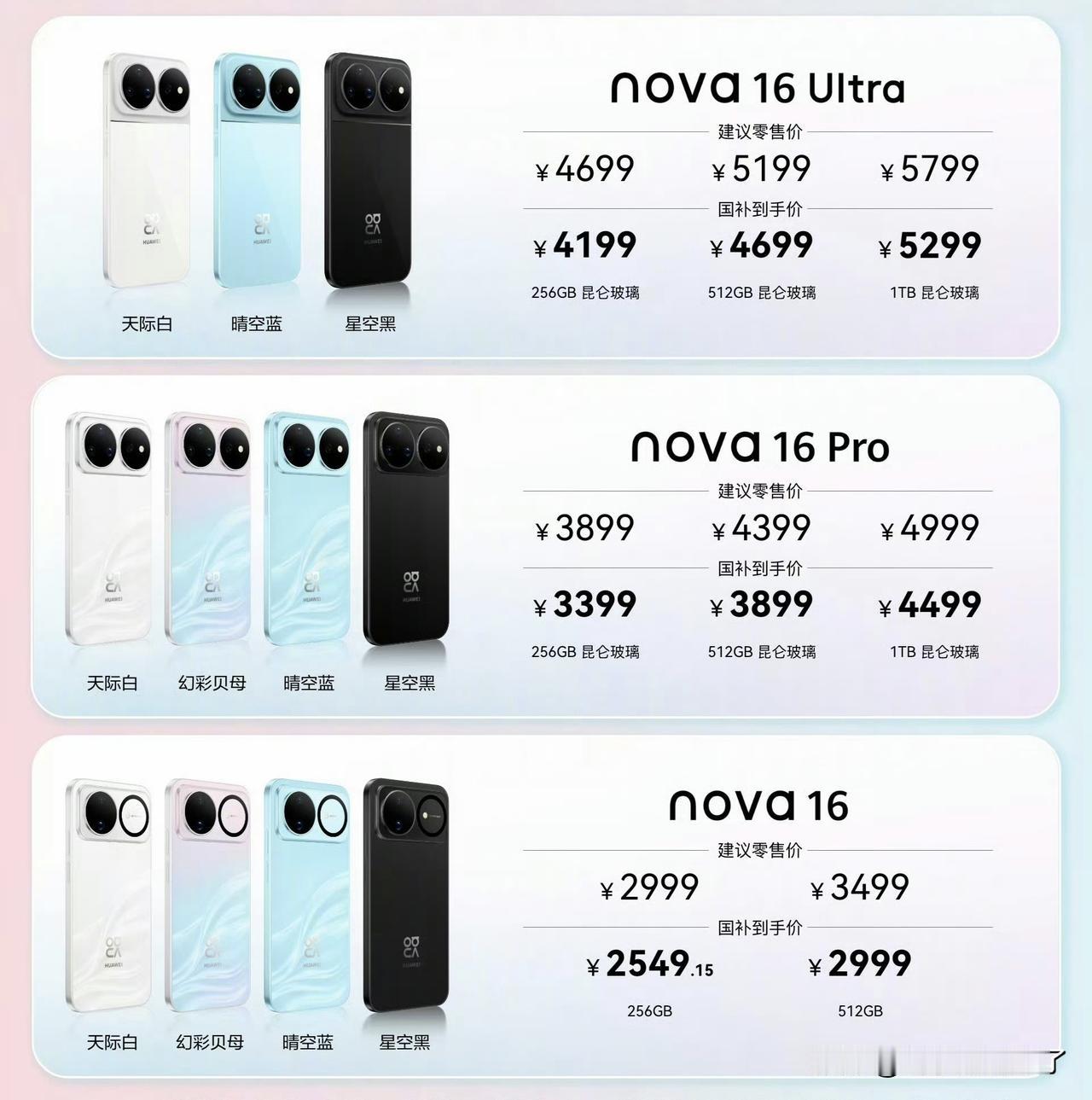 华为Nova16系列、荣耀600系列、vivoS16系列、OPPO Reno16