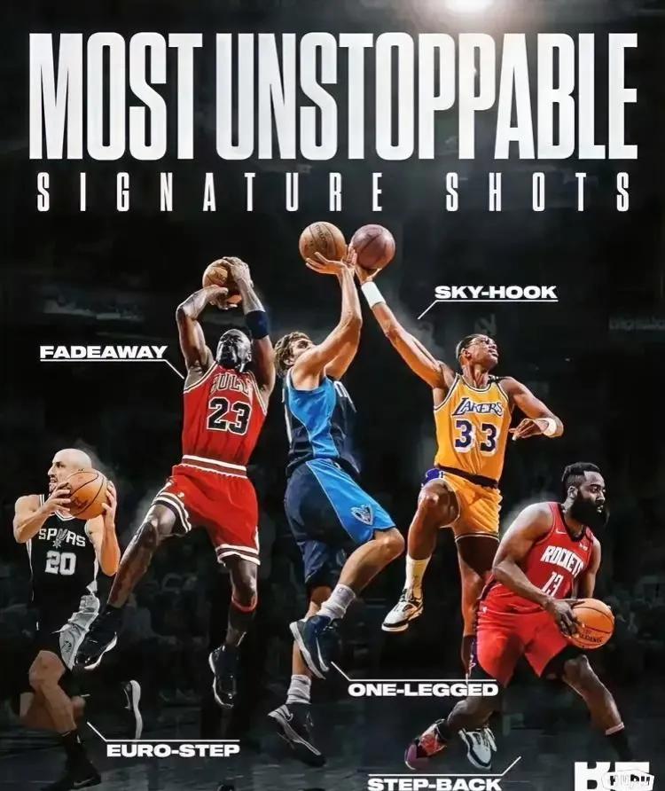 美媒列出NBA无法防守的五大杀招：

一，吉诺比利的欧洲步；

二，哈登的后撤步