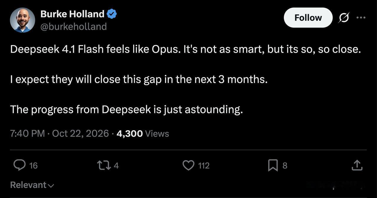 微软的开发者布道师伯克霍兰用了 DeepSeek 4.1 Flash 之后的感受