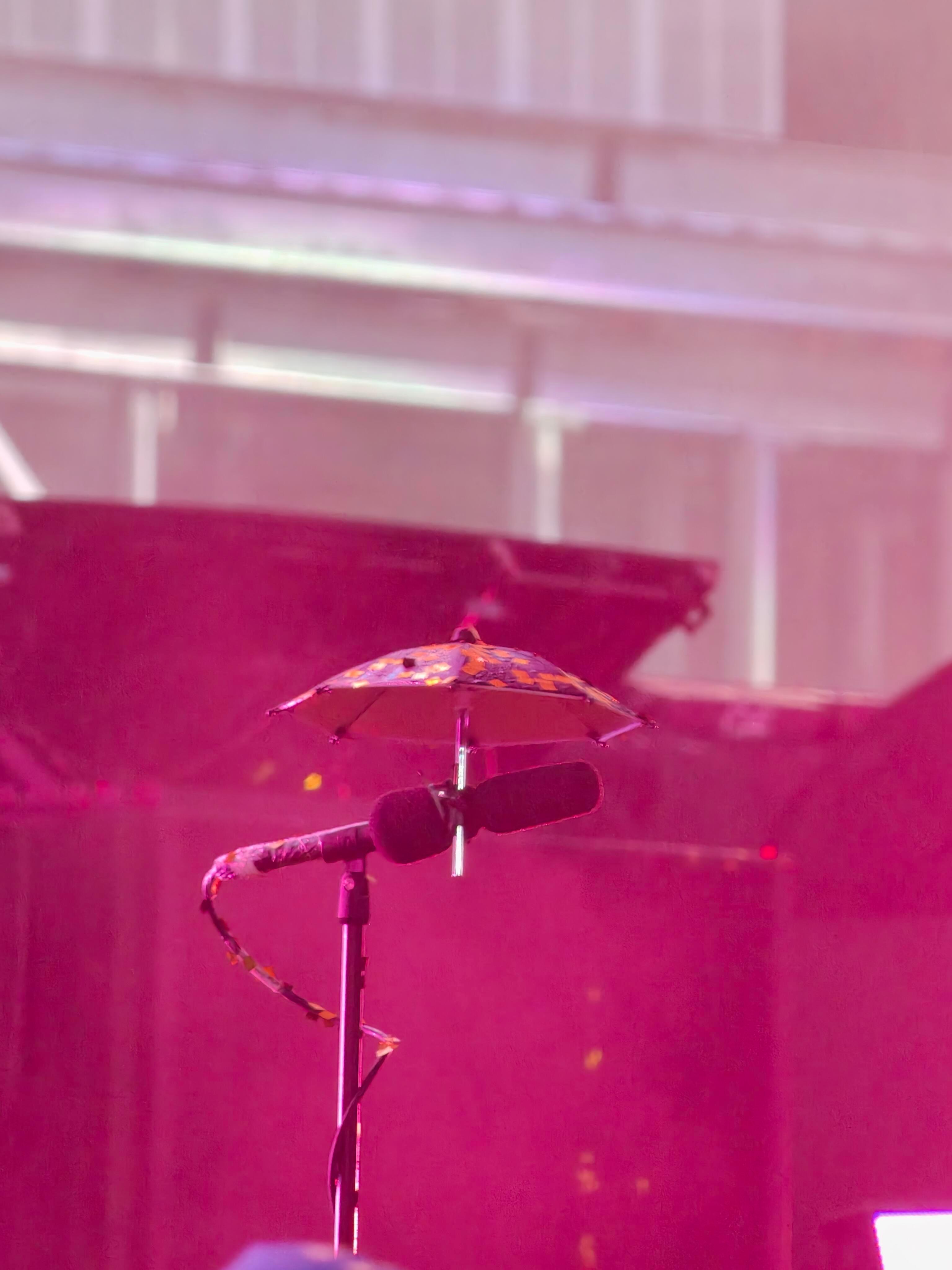 这是收观众音的麦吗?好可爱哦 下雨了 还给打个小伞所以我们的合唱🍐可以听到吧陈