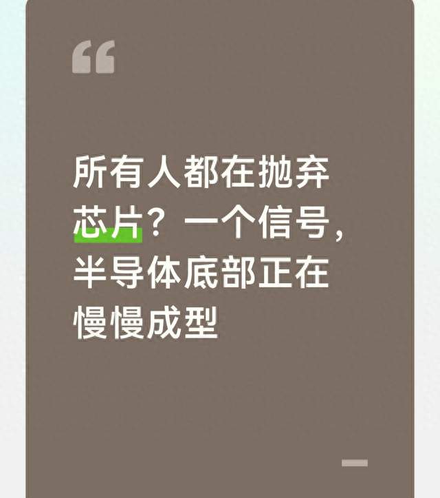 所有人都在抛弃芯片？一个信号，半导体底部正在慢慢成型