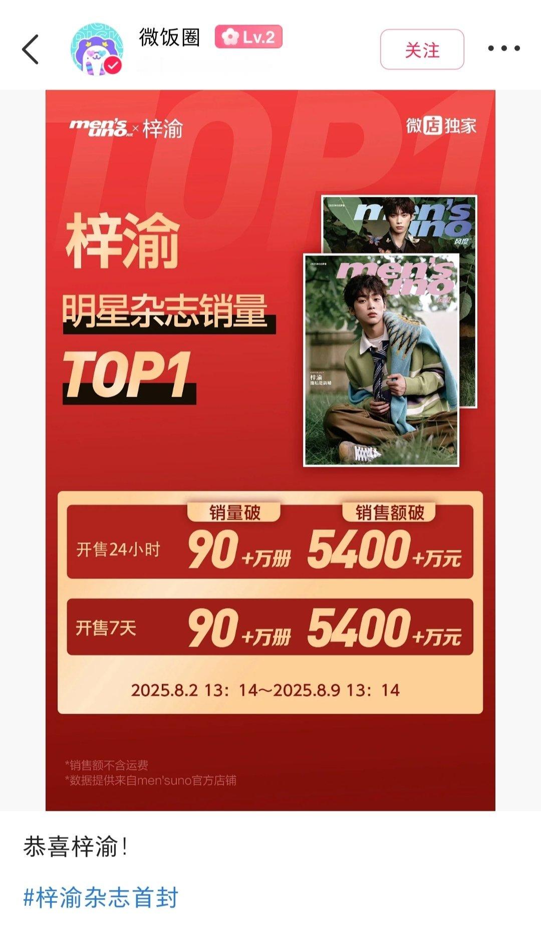 梓渝杂志官方战报    梓渝【风度】杂志官方战报出炉[彩虹屁]明星杂志销量TOP