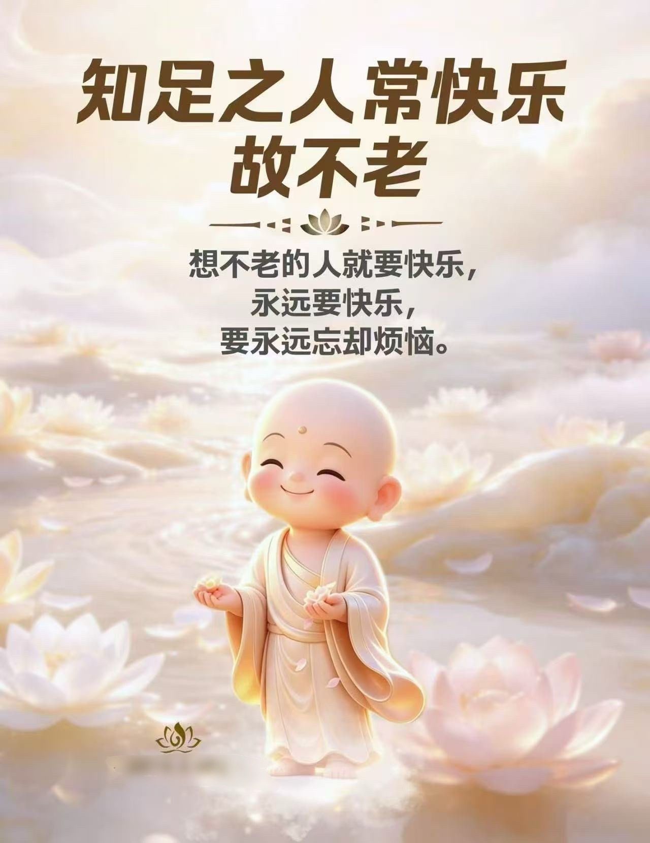 知足之人常快乐故不老。想不老的人就要快乐，永远要快乐，要永远忘却烦恼。 