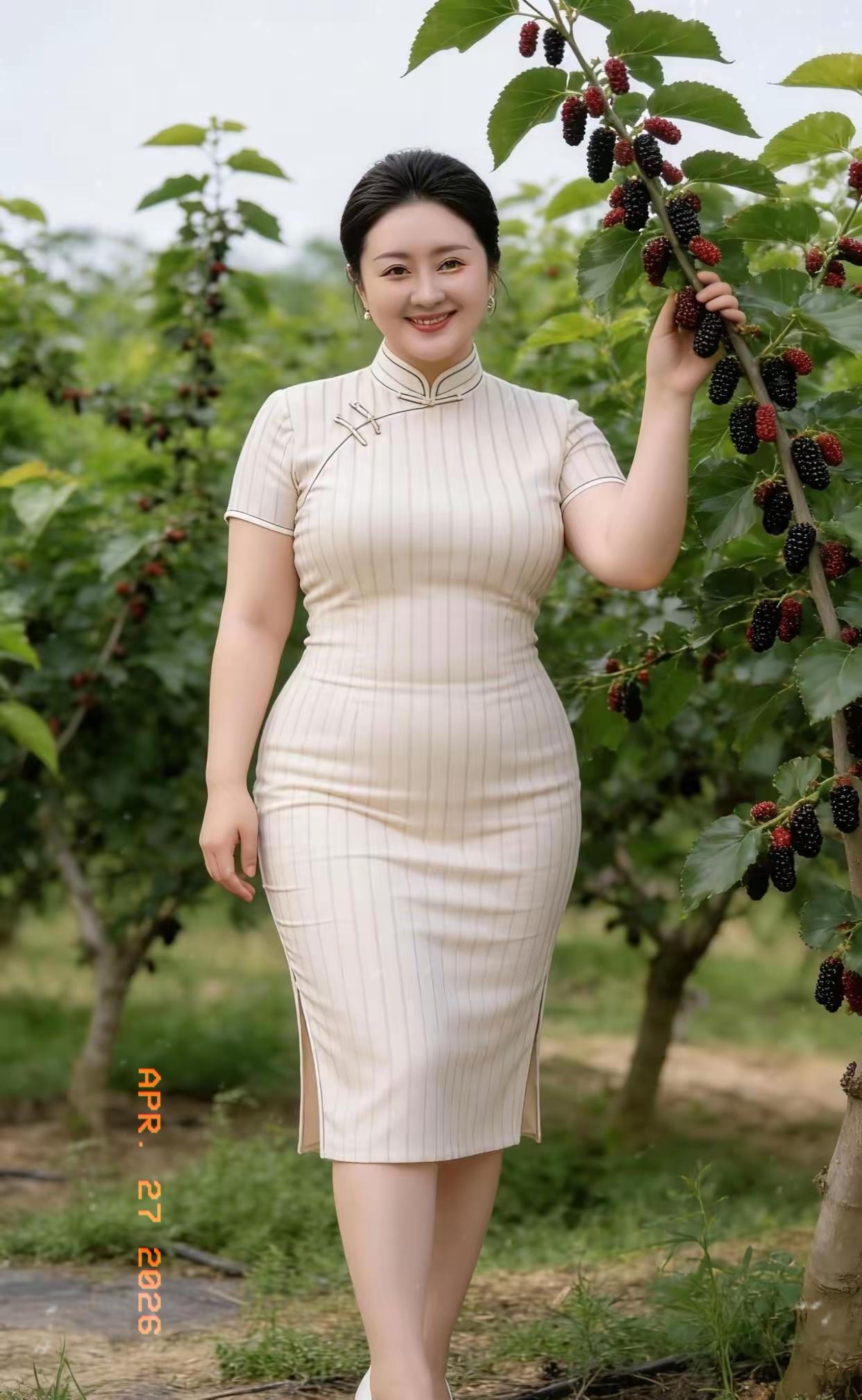 谁规定优雅的旗袍，只能局限在庭院楼阁之中，真正的温柔格调，从来都能与田园山野完美