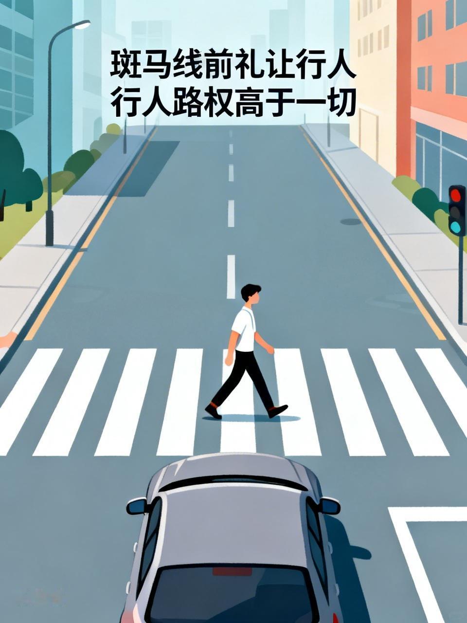 斑马线前停车礼让行人，原因在于：行人的路权高于一切！许多悲剧的发生，正是源于不礼
