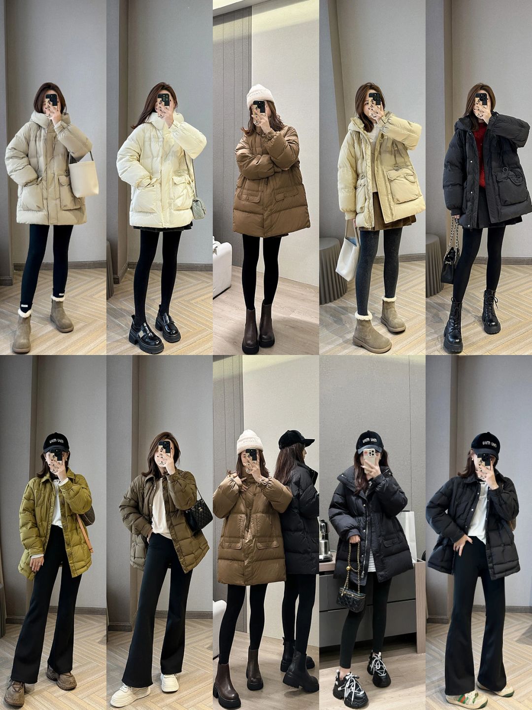 12套秋冬时髦穿搭❗遮臀遮胯中长羽绒服❗❗